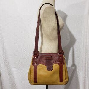 Vtg Eberle Yellow Dark Red Leather Shoulder Bag